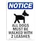 Signmission OSHA Notice, 7" Height, All Dogs Must Be Walked Sign With Symbol, 7" X 5", Portrait OS-NS-D-57-V-10103 - alternate 1